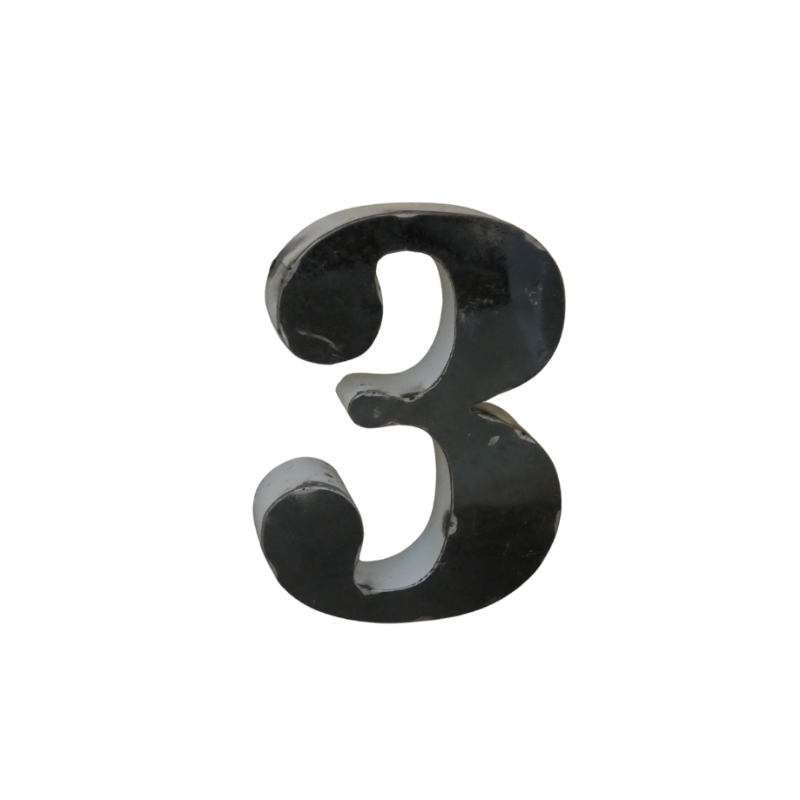 Chiffre en Métal recyclé "3" Hauteur 15 cm(divers coloris)