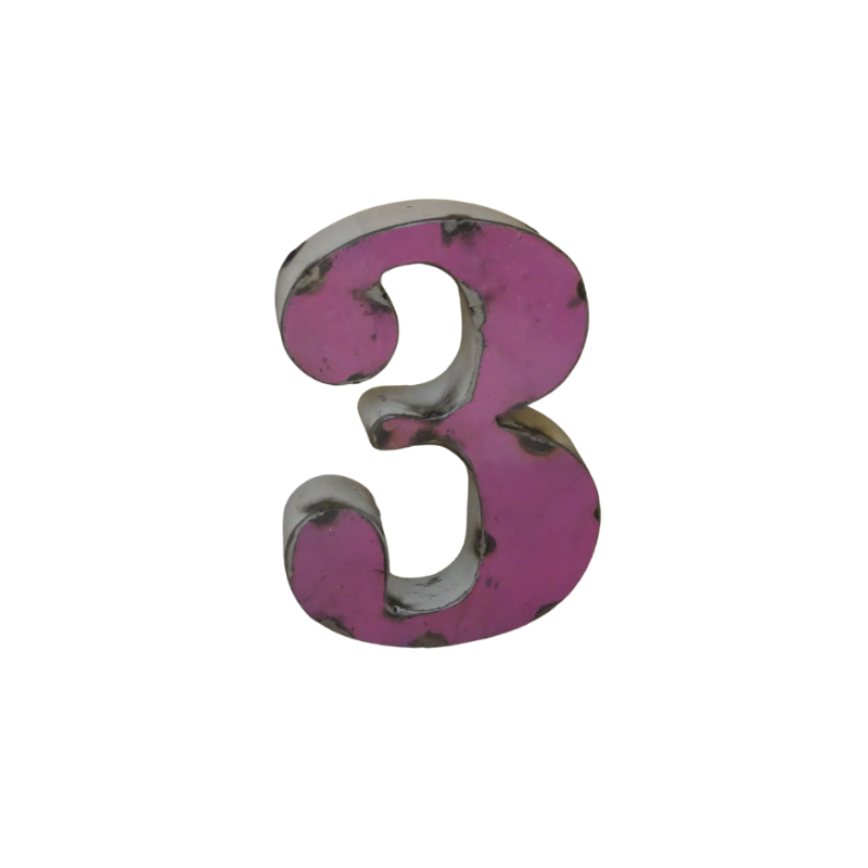 Chiffre en Métal recyclé "3" Hauteur 15 cm(divers coloris)